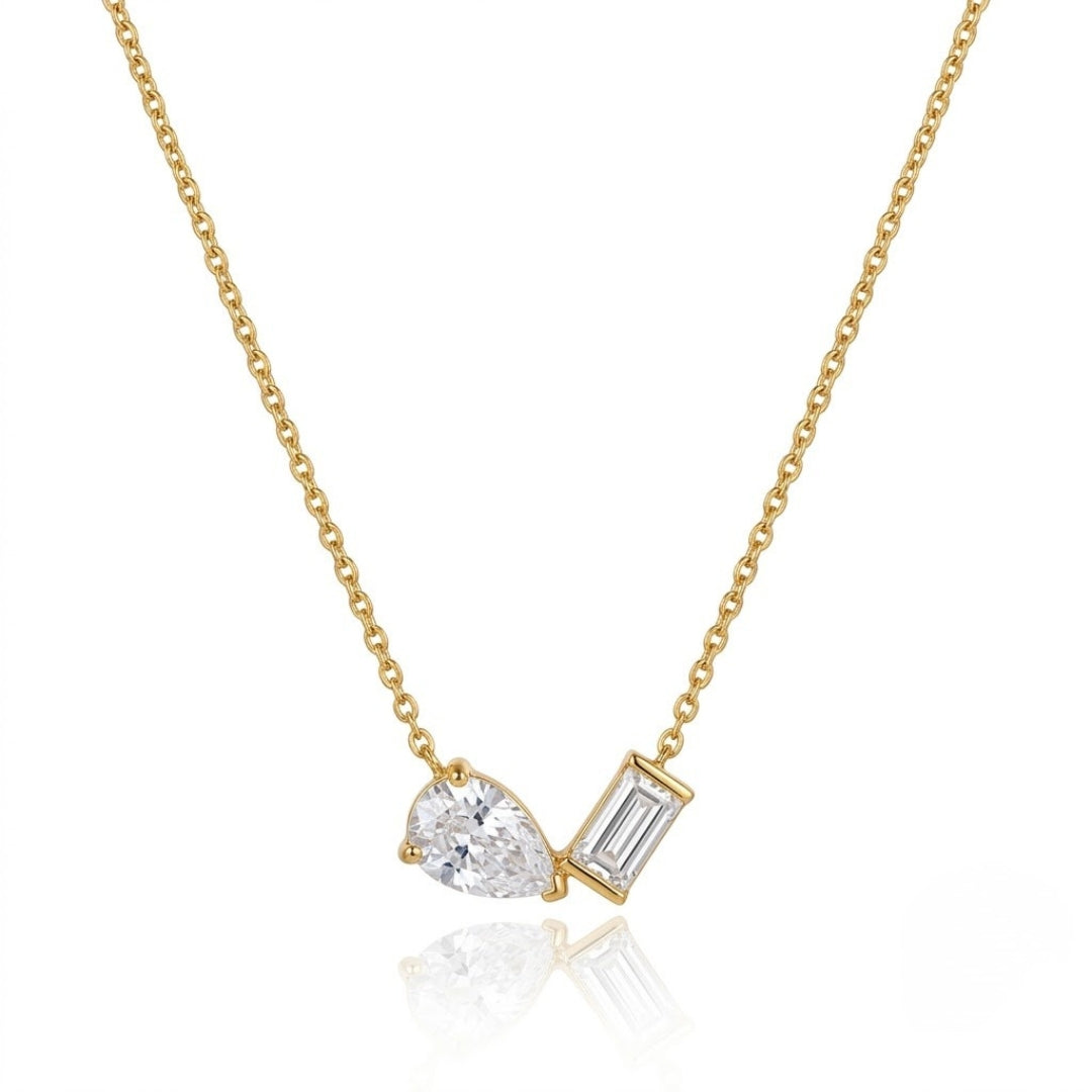 Gemma Necklace - gold pear and baguette pendant on a fine chain